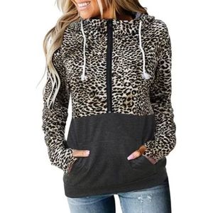 🖤Leopard Print Patchwork Hoodie w Pockets